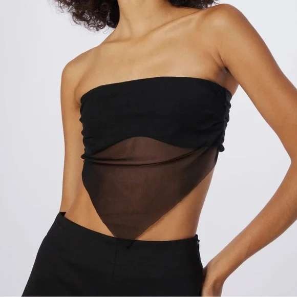 Edikted Strapless Black Mesh Triangle Bandana Tube Top Handkerchief Womens S New